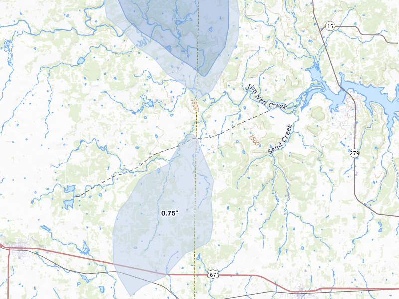 NEXRAD radar-signature map of the hail storm over Brownwood, TX on Jul 5, 2026