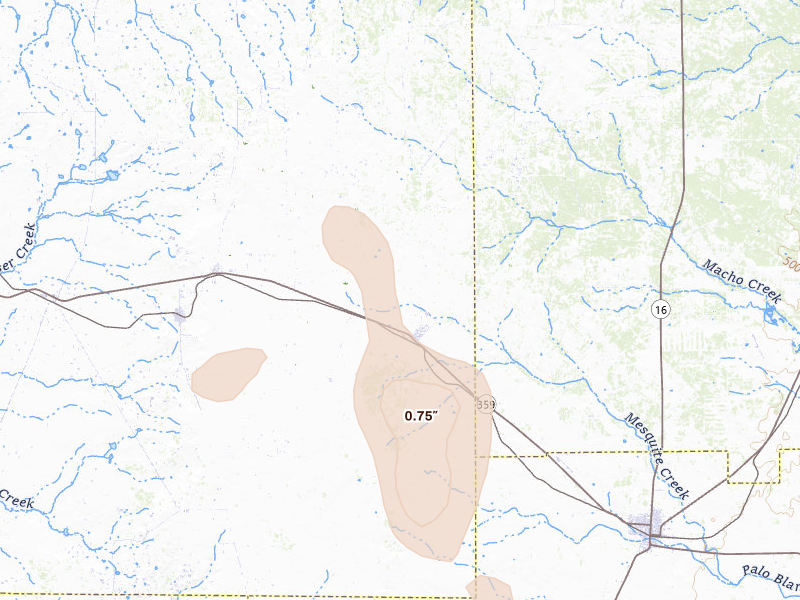 Radar-estimated hail-size map of the storm over Bruni, TX on May 20, 2026