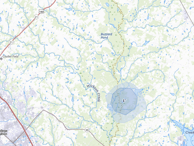 NEXRAD radar-signature map of the hail storm over Bryan, TX on Mar 7, 2026