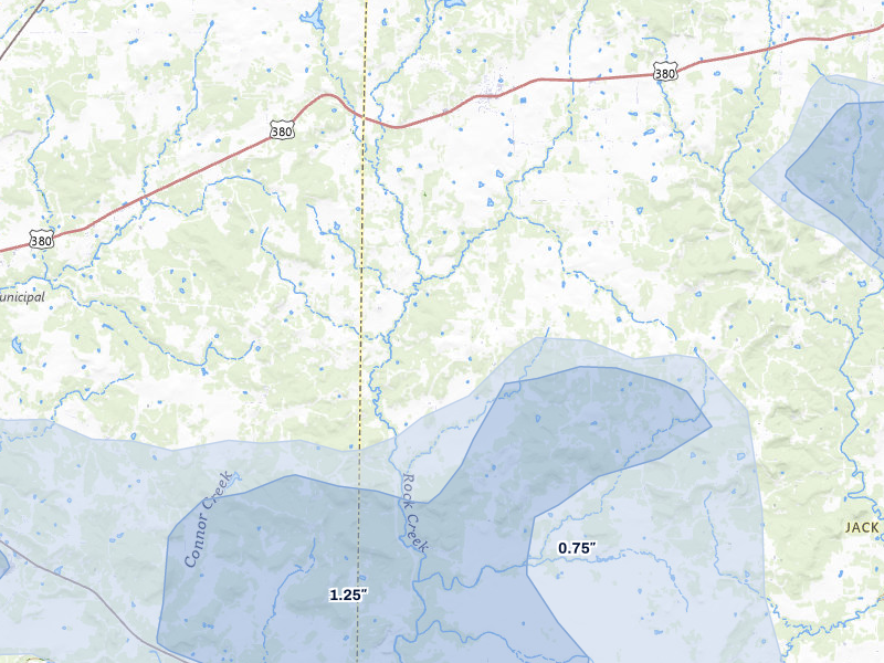NEXRAD radar-signature map of the hail storm over Bryson, TX on May 10, 2026