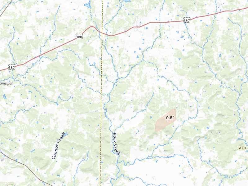 Radar-estimated hail-size map of the storm over Bryson, TX on May 21, 2026