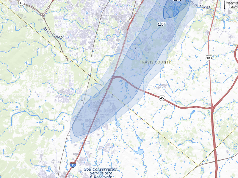 NEXRAD radar-signature map of the hail storm over Buda, TX on May 9, 2026
