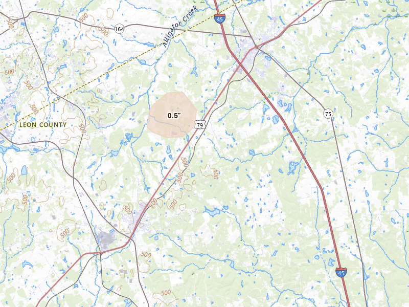 Radar-estimated hail-size map of the storm over Buffalo, TX on Jun 2, 2026
