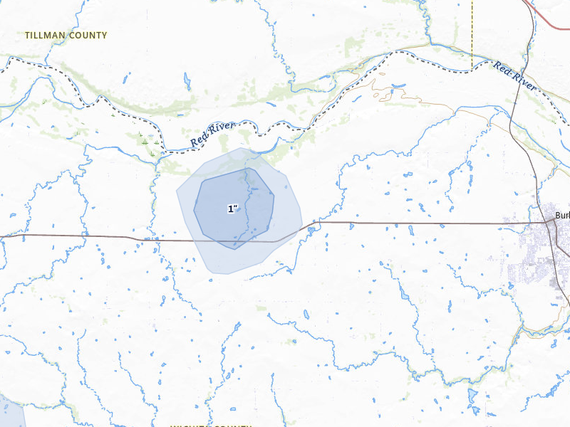 NEXRAD radar-signature map of the hail storm over Burkburnett, TX on Jan 7, 2026