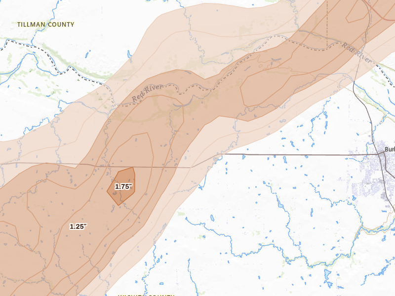 Radar-estimated hail-size map of the storm over Burkburnett, TX
