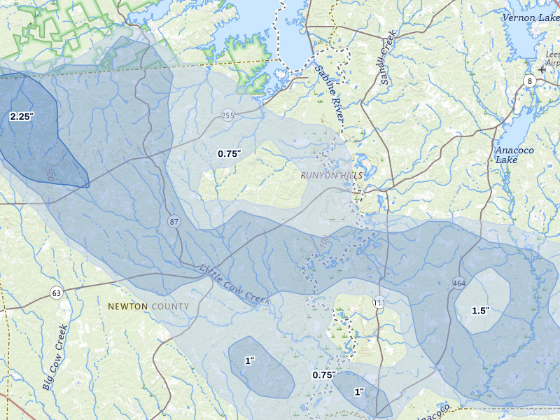 NEXRAD radar-signature map of the hail over Burkeville, TX