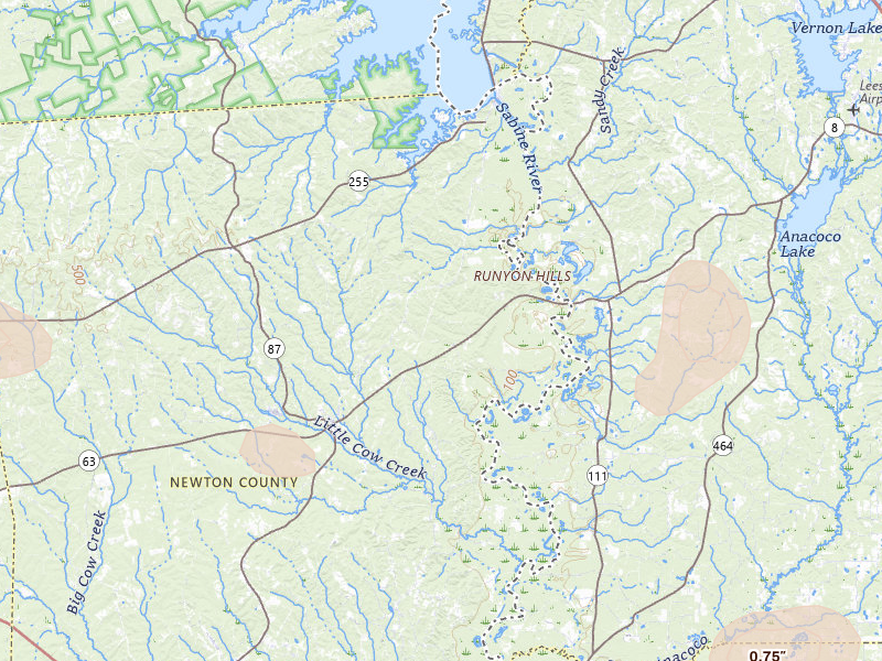 Radar-estimated hail-size map of the storm over Burkeville, TX on Jul 7, 2026