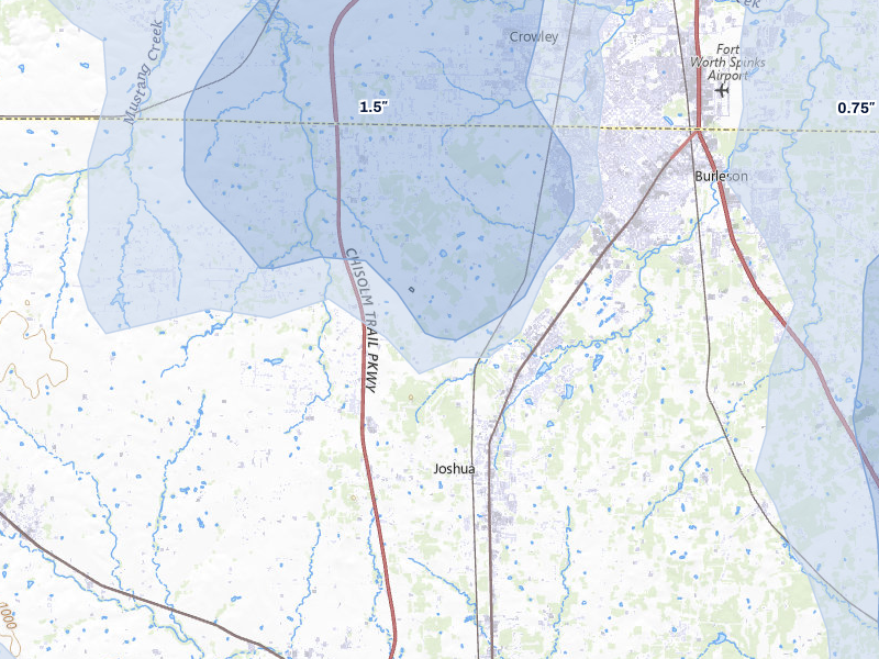 NEXRAD radar-signature map of the hail storm over Burleson, TX on Mar 4, 2026