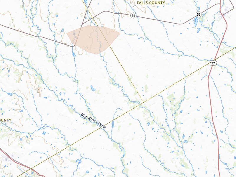 Radar-estimated hail-size map of the storm over Burlington, TX on May 19, 2026