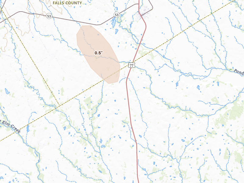 Radar-estimated hail-size map of the storm over Burlington, TX on Aug 26, 2026