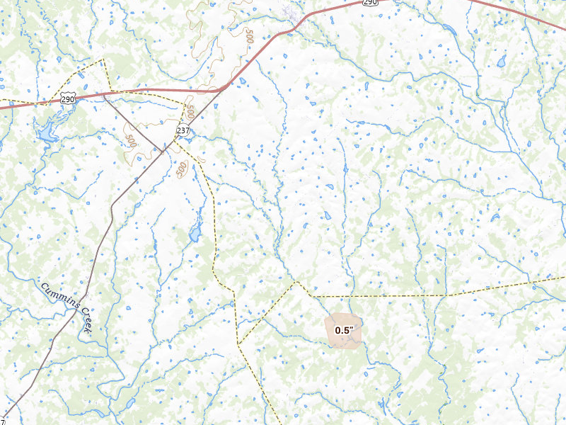Radar-estimated hail-size map of the storm over Burton, TX on Jun 2, 2026