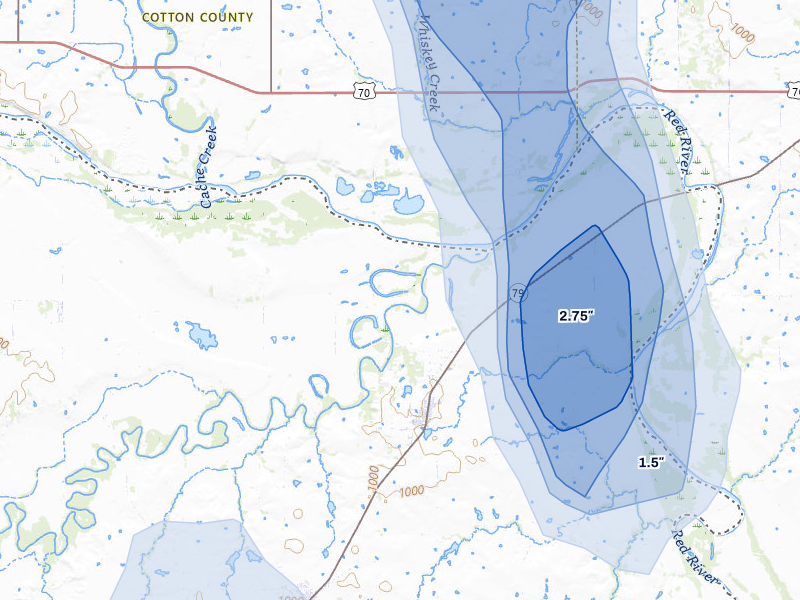 NEXRAD radar-signature map of the hail storm over Byers, TX on Jul 5, 2026