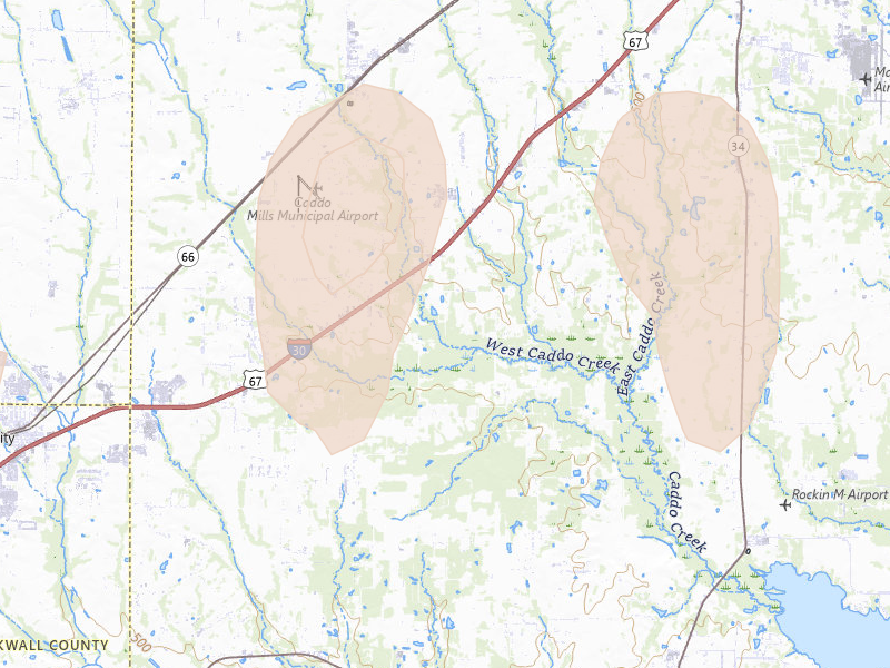 Radar-estimated hail-size map of the storm over Caddo Mills, TX on May 22, 2026