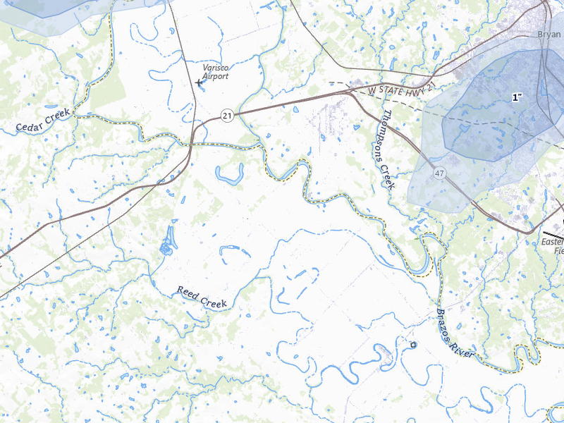 NEXRAD radar-signature map of the hail over Caldwell, TX