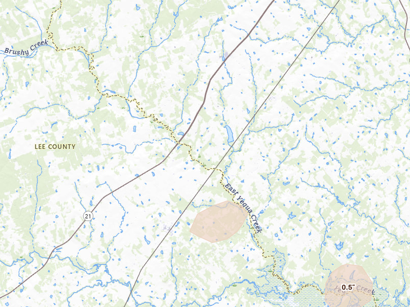 Radar-estimated hail-size map of the storm over Caldwell, TX on Aug 27, 2026