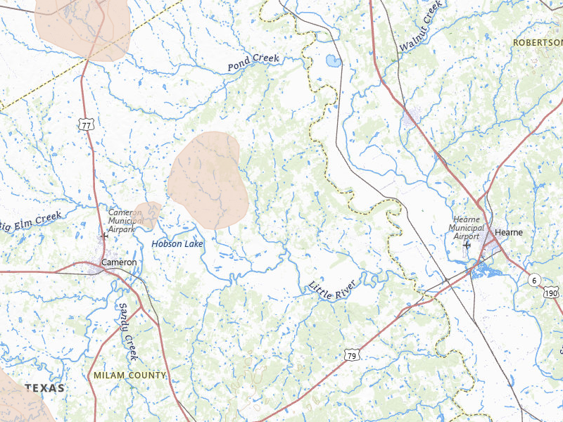 Radar-estimated hail-size map of the storm over Cameron, TX on May 10, 2026