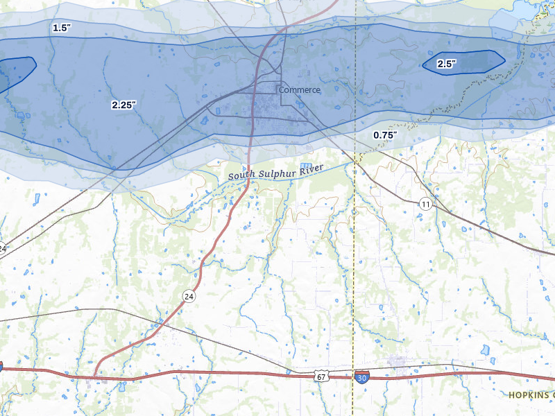 NEXRAD radar-signature map of the hail over Campbell, TX