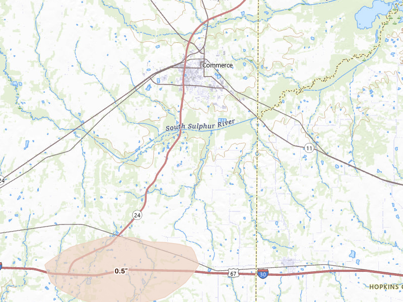 Radar-estimated hail-size map of the storm over Campbell, TX on May 8, 2026