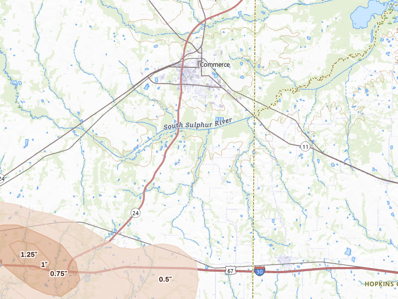 Radar-estimated hail-size map of the storm over Campbell, TX on Jul 6, 2026