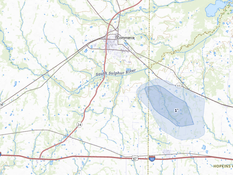 NEXRAD radar-signature map of the hail storm over Campbell, TX on Jul 7, 2026