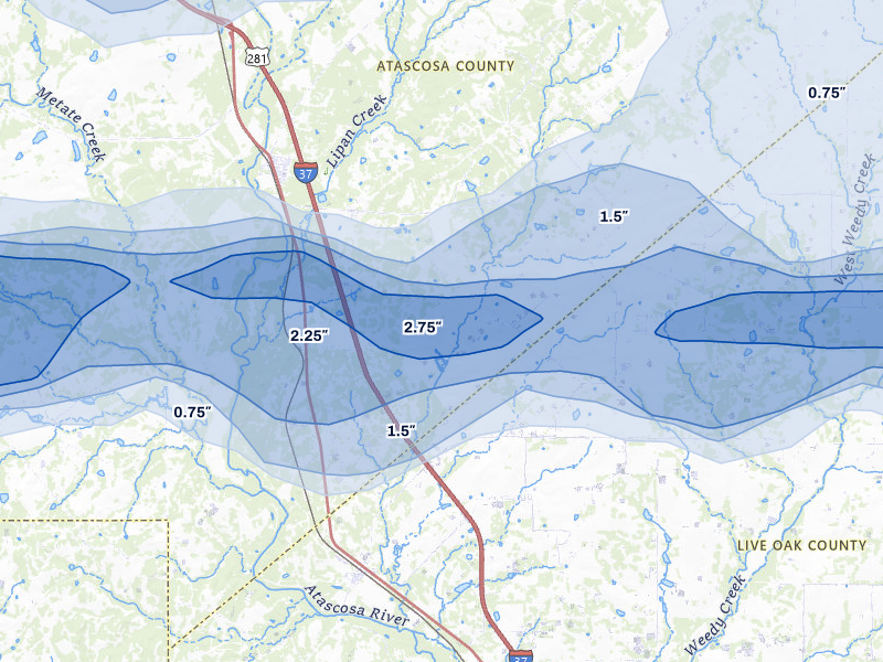 NEXRAD radar-signature map of the hail over Campbellton, TX