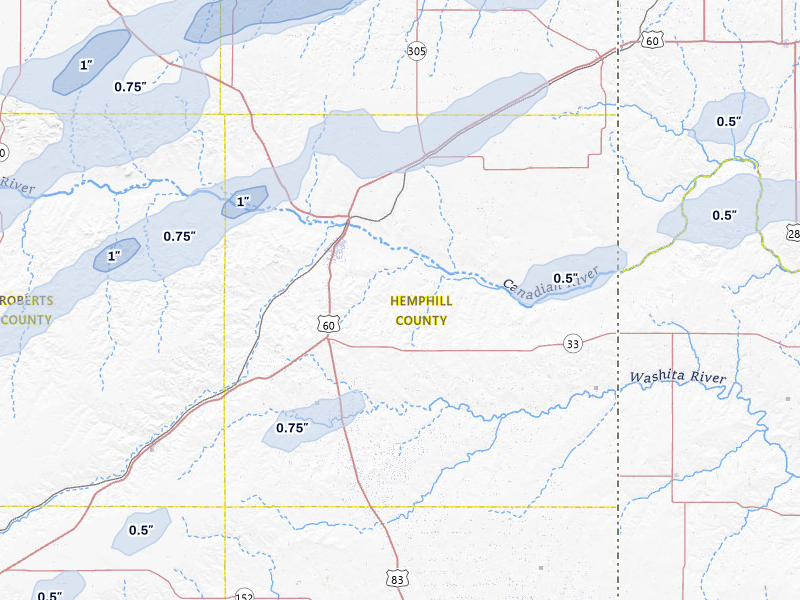 NEXRAD radar-signature map of the hail storm over Canadian, TX on Mar 3, 2026