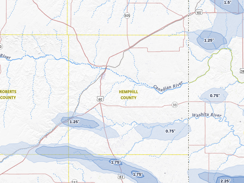 NEXRAD radar-signature map of the hail over Canadian, TX