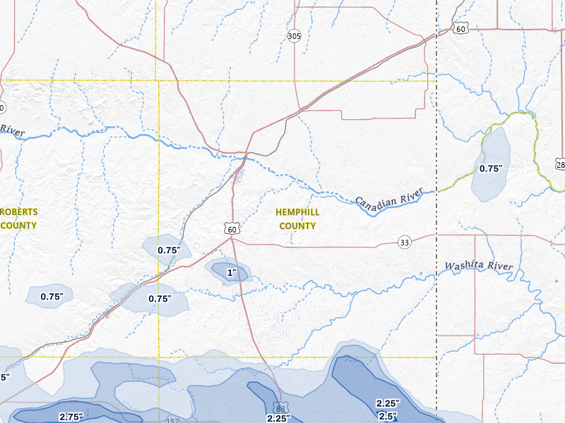 NEXRAD radar-signature map of the hail storm over Canadian, TX on Jun 25, 2026