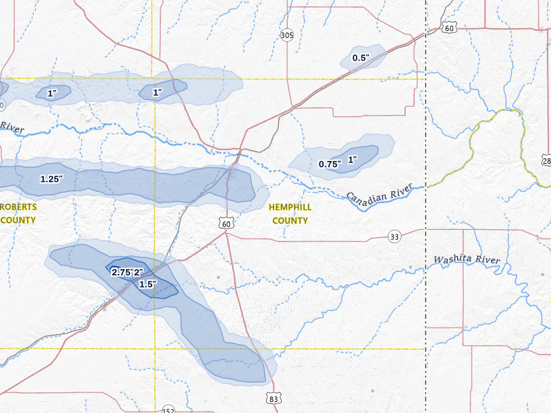 NEXRAD radar-signature map of the hail storm over Canadian, TX on Jun 26, 2026