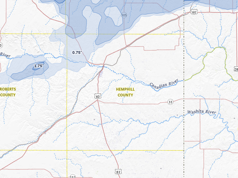 NEXRAD radar-signature map of the hail over Canadian, TX