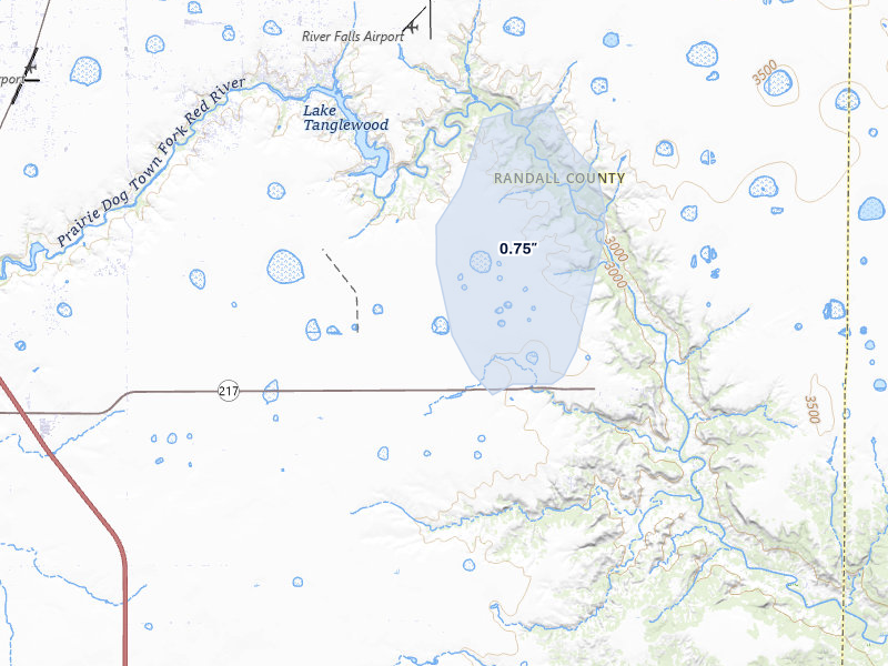 NEXRAD radar-signature map of the hail storm over Canyon, TX on Aug 20, 2026