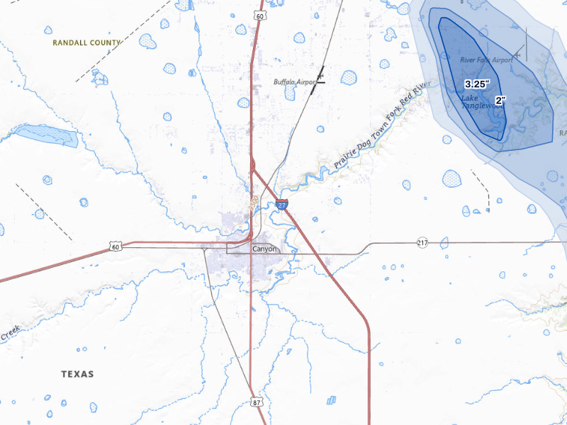 NEXRAD radar-signature map of the hail storm over Canyon, TX on Sep 10, 2026