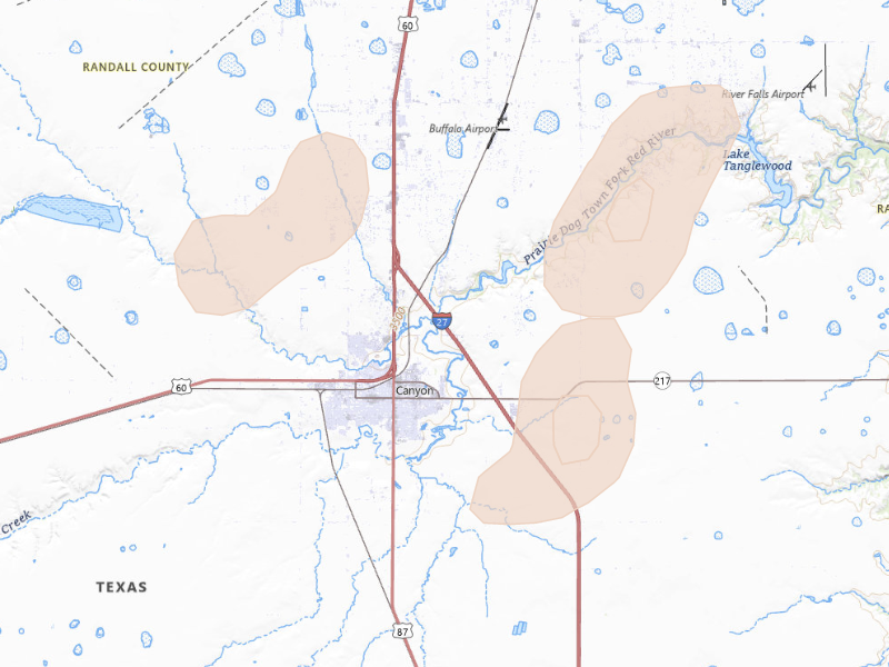 Radar-estimated hail-size map of the storm over Canyon, TX