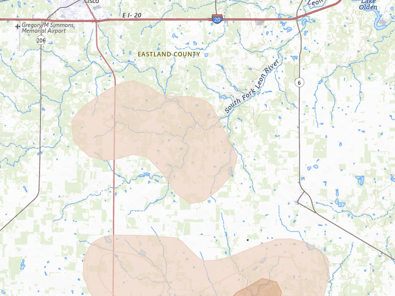 Radar-estimated hail-size map of the storm over Carbon, TX on May 10, 2026