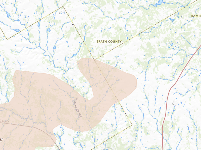 Radar-estimated hail-size map of the storm over Carlton, TX on Feb 14, 2026