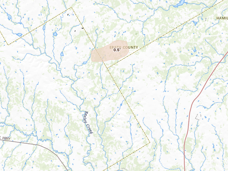 Radar-estimated hail-size map of the storm over Carlton, TX on Jun 14, 2026