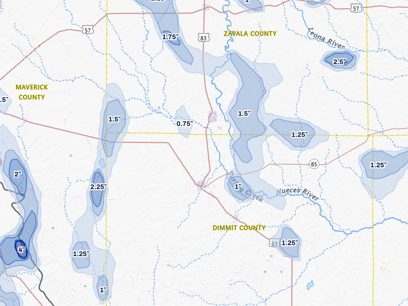 NEXRAD radar-signature map of the hail storm over Carrizo Springs, TX on May 10, 2026