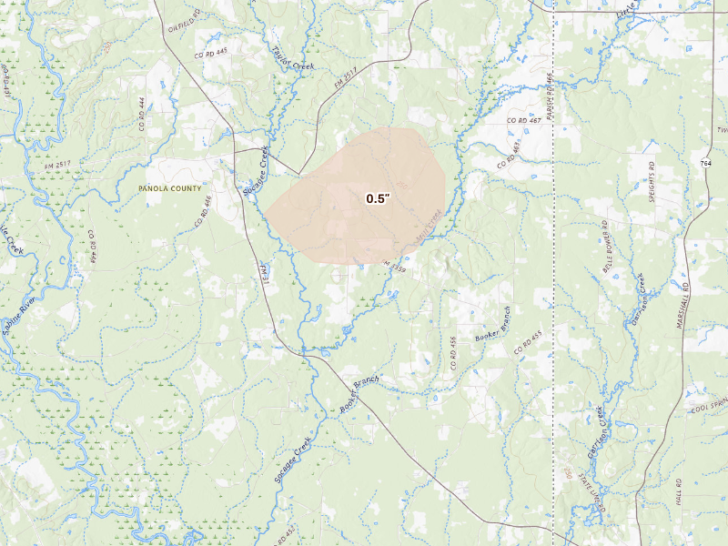 Radar-estimated hail-size map of the storm over Carthage, TX