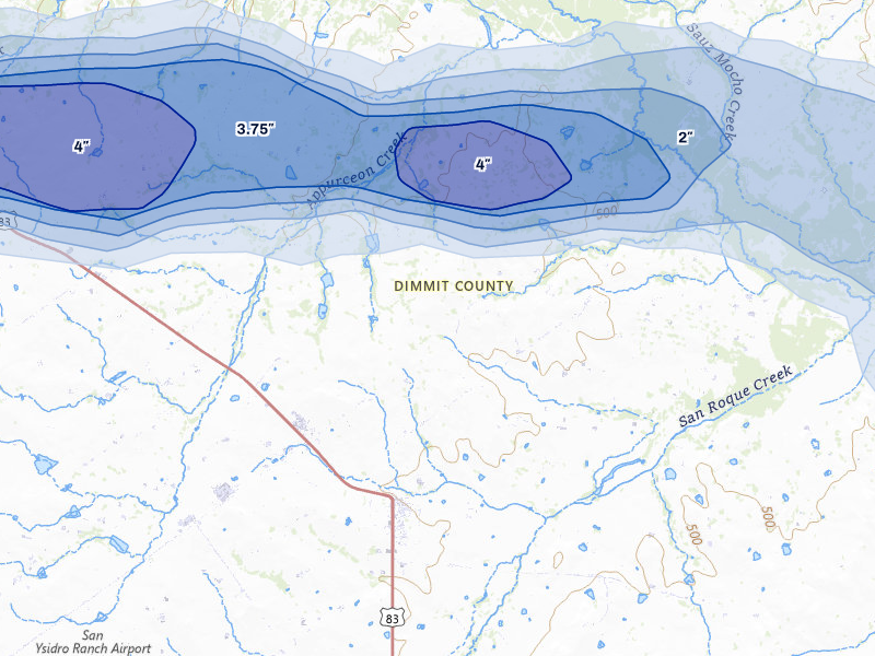 NEXRAD radar-signature map of the hail over Catarina, TX