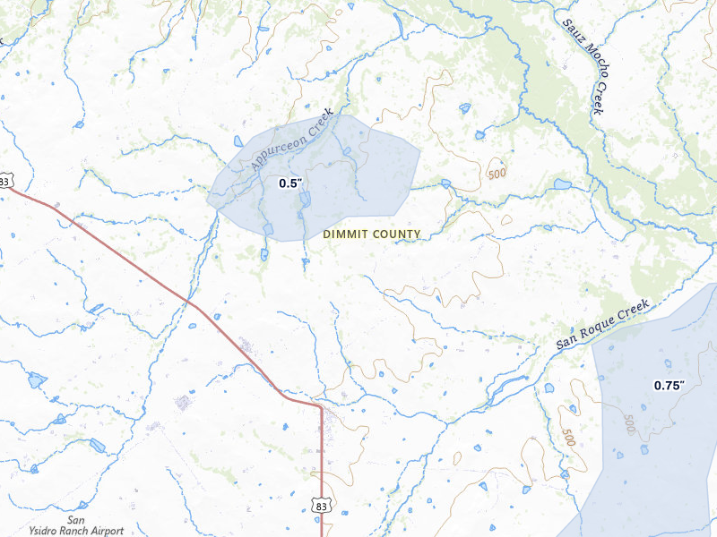 NEXRAD radar-signature map of the hail over Catarina, TX