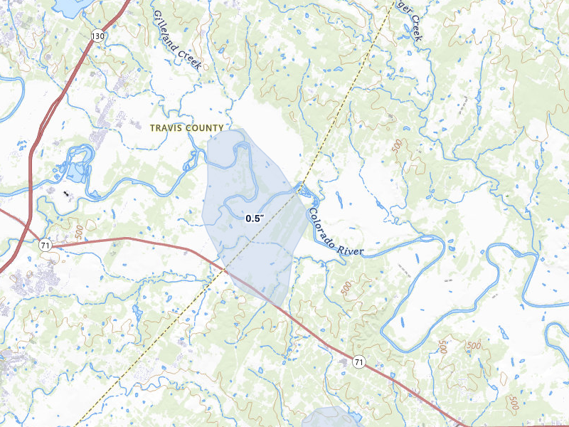 NEXRAD radar-signature map of the hail over Cedar Creek, TX