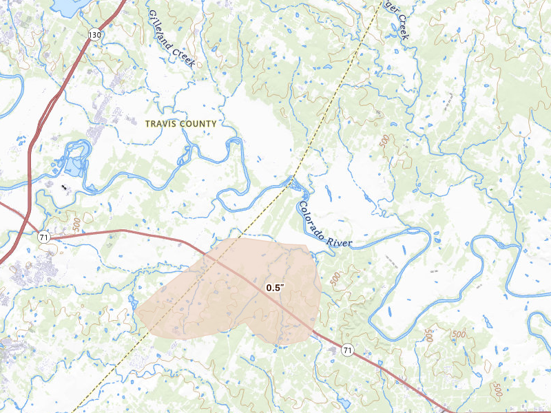Radar-estimated hail-size map of the storm over Cedar Creek, TX