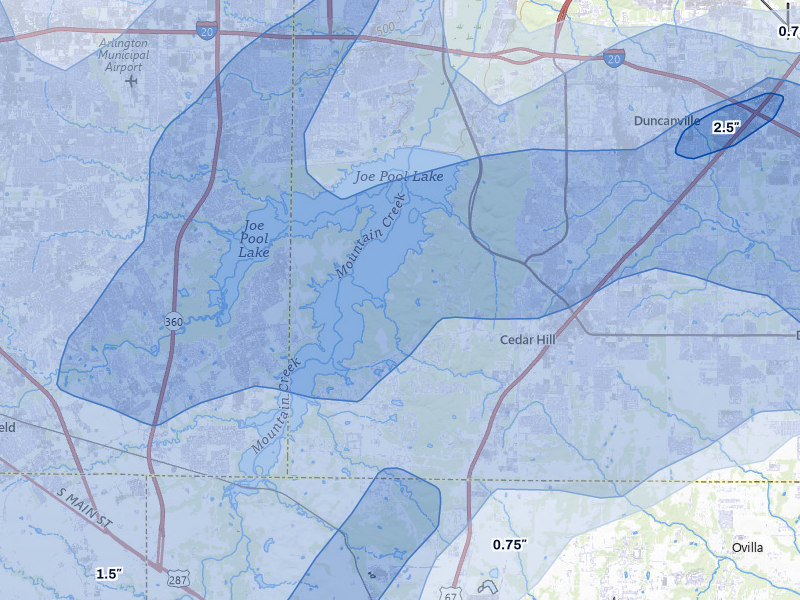 NEXRAD radar-signature map of the hail storm over Cedar Hill, TX on Mar 4, 2026