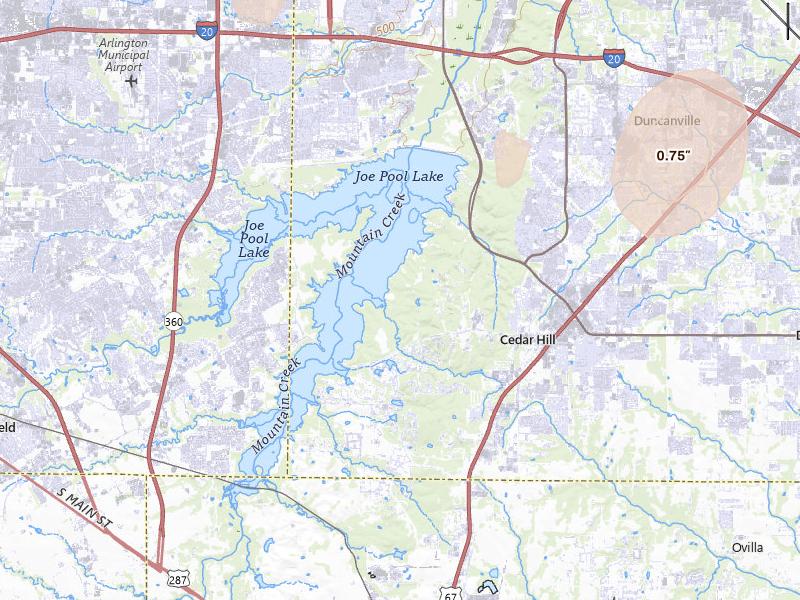 Radar-estimated hail-size map of the storm over Cedar Hill, TX