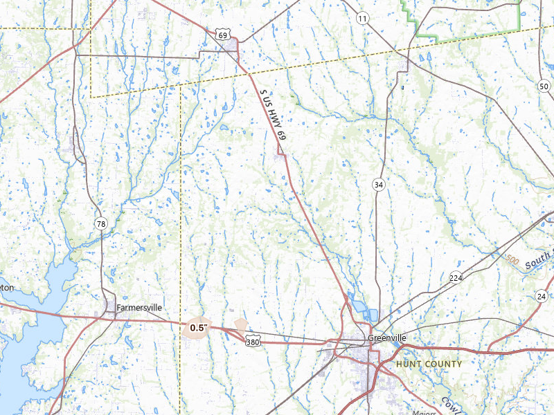 Radar-estimated hail-size map of the storm over Celeste, TX