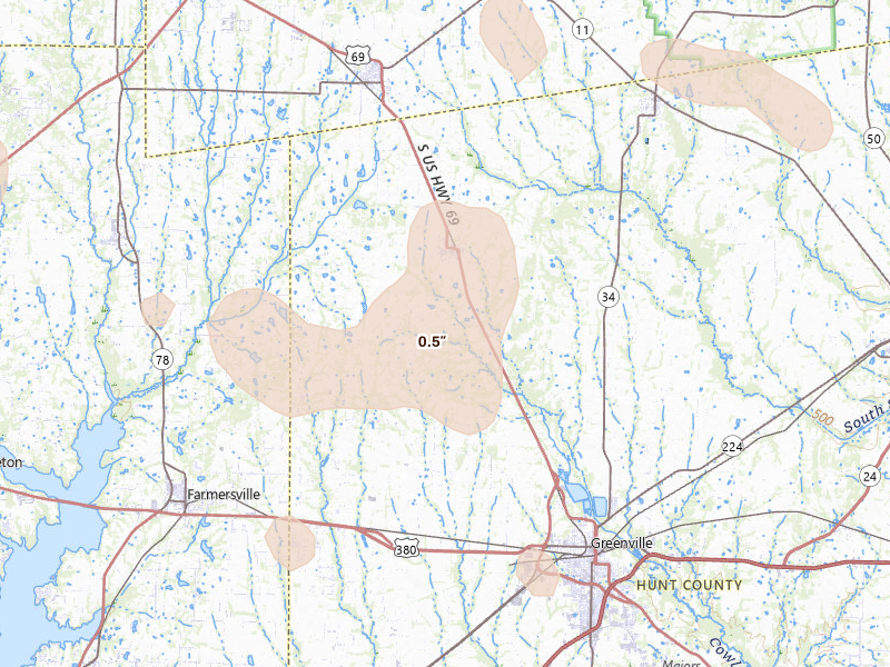 Radar-estimated hail-size map of the storm over Celeste, TX