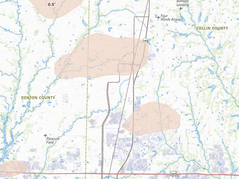Radar-estimated hail-size map of the storm over Celina, TX on May 9, 2026