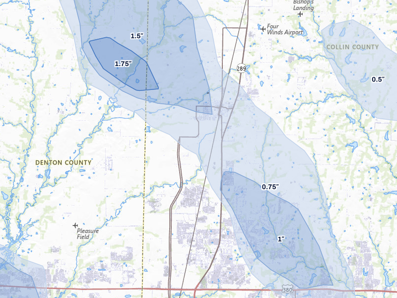 NEXRAD radar-signature map of the hail over Celina, TX