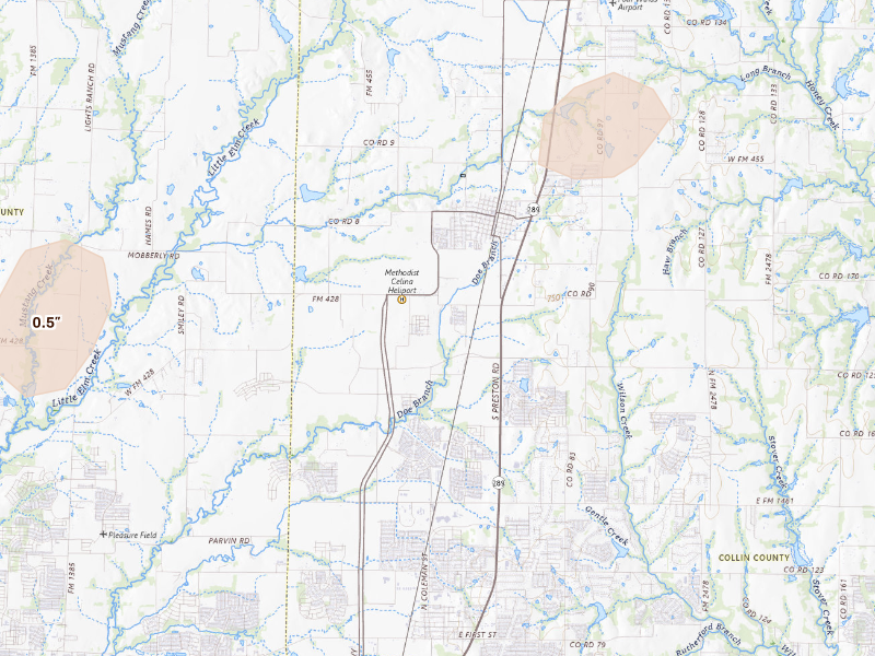 Radar-estimated hail-size map of the storm over Celina, TX