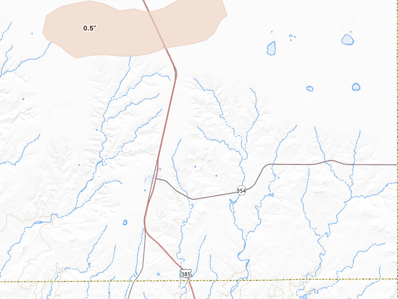 Radar-estimated hail-size map of the storm over Channing, TX on May 21, 2026